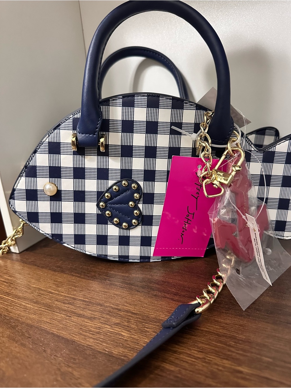 Betsey Johnson Blue/Gingham Fish Crossbody Handbag